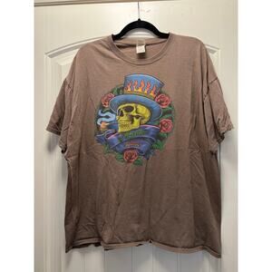 Gildan Poison Tour 2017 Men’s Smoking Skull Graphic Pullover Tee Size XXL Brown